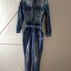 Kut from the Kloth Blue Denim Jumpsuit with Belted Waist